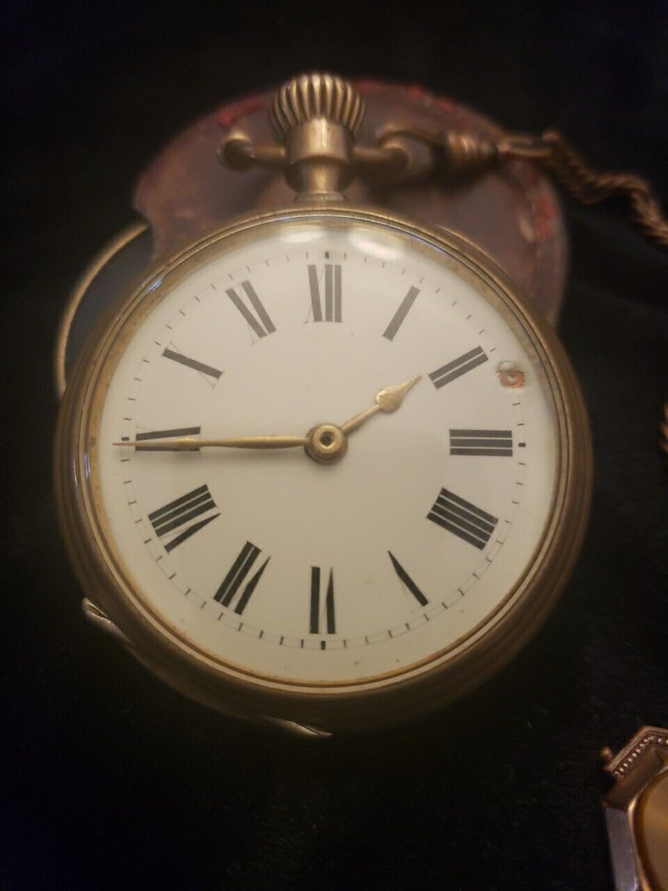 Vintage 1800's Hinged Case Pocket Watch With Fob And Glass Back Working Cond.