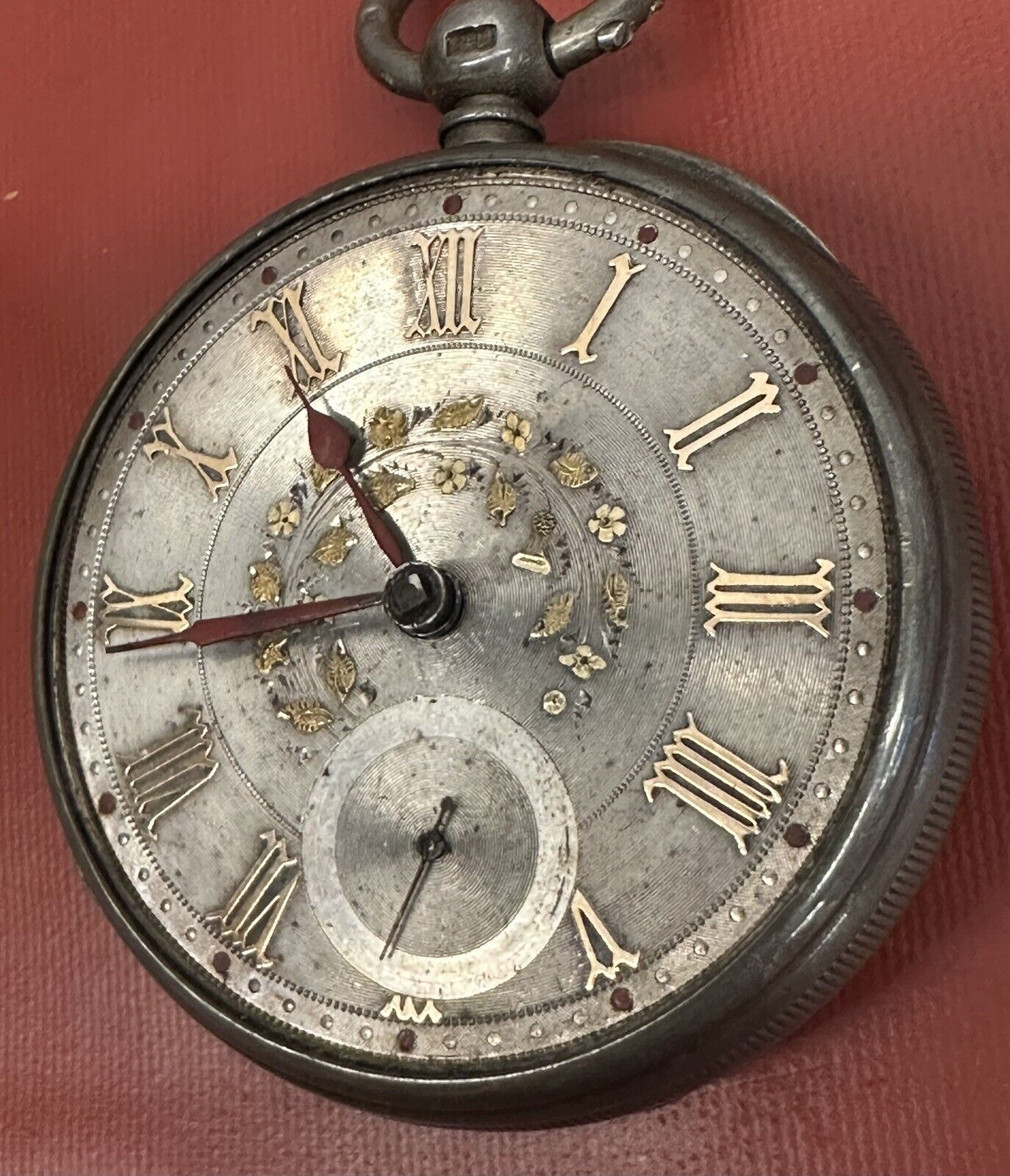 1800s Payne & Son Fusee Swing Out Sterling Silver Case Pocket Watch Gold Floral