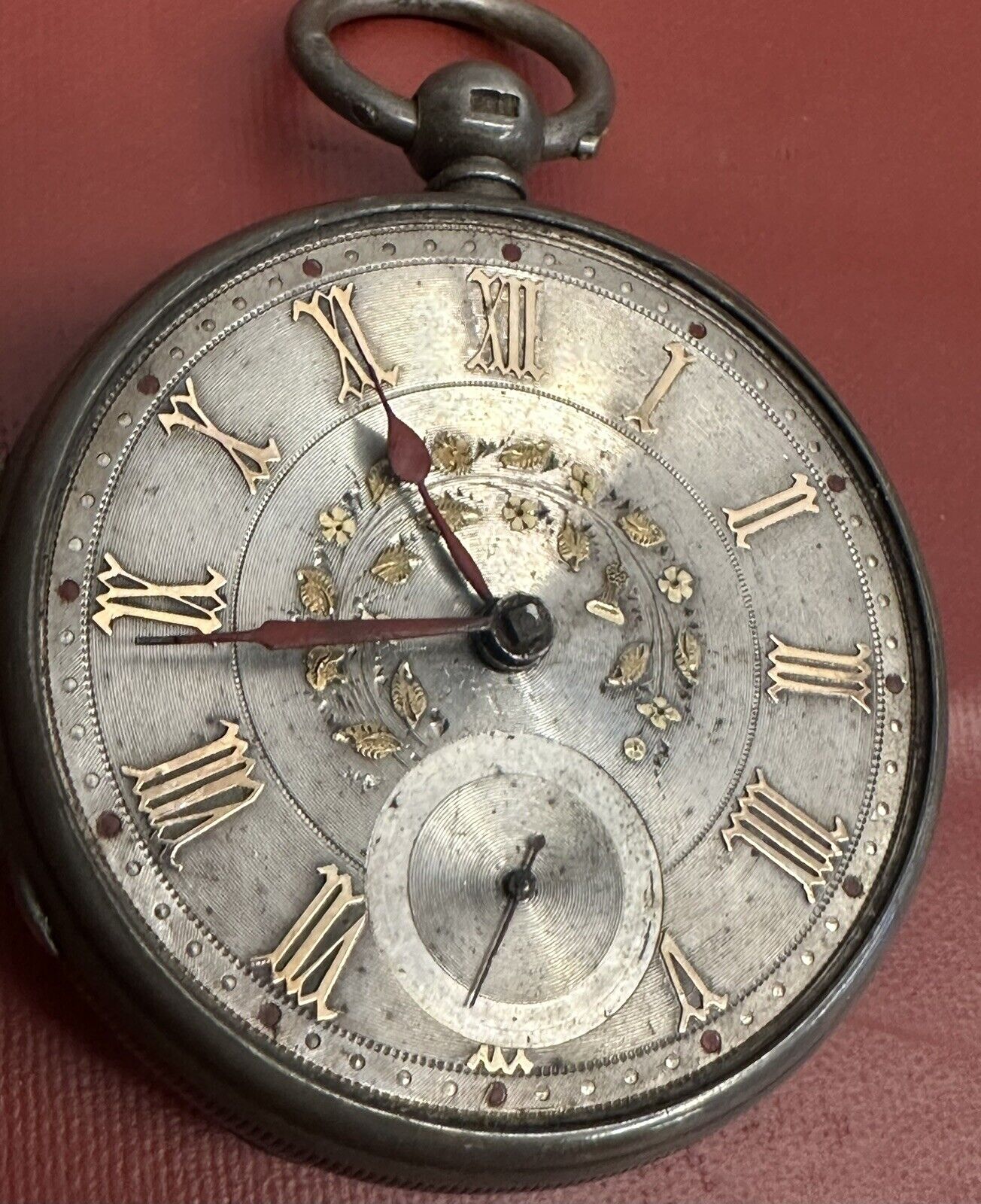 1800s Payne & Son Fusee Swing Out Sterling Silver Case Pocket Watch Gold Floral