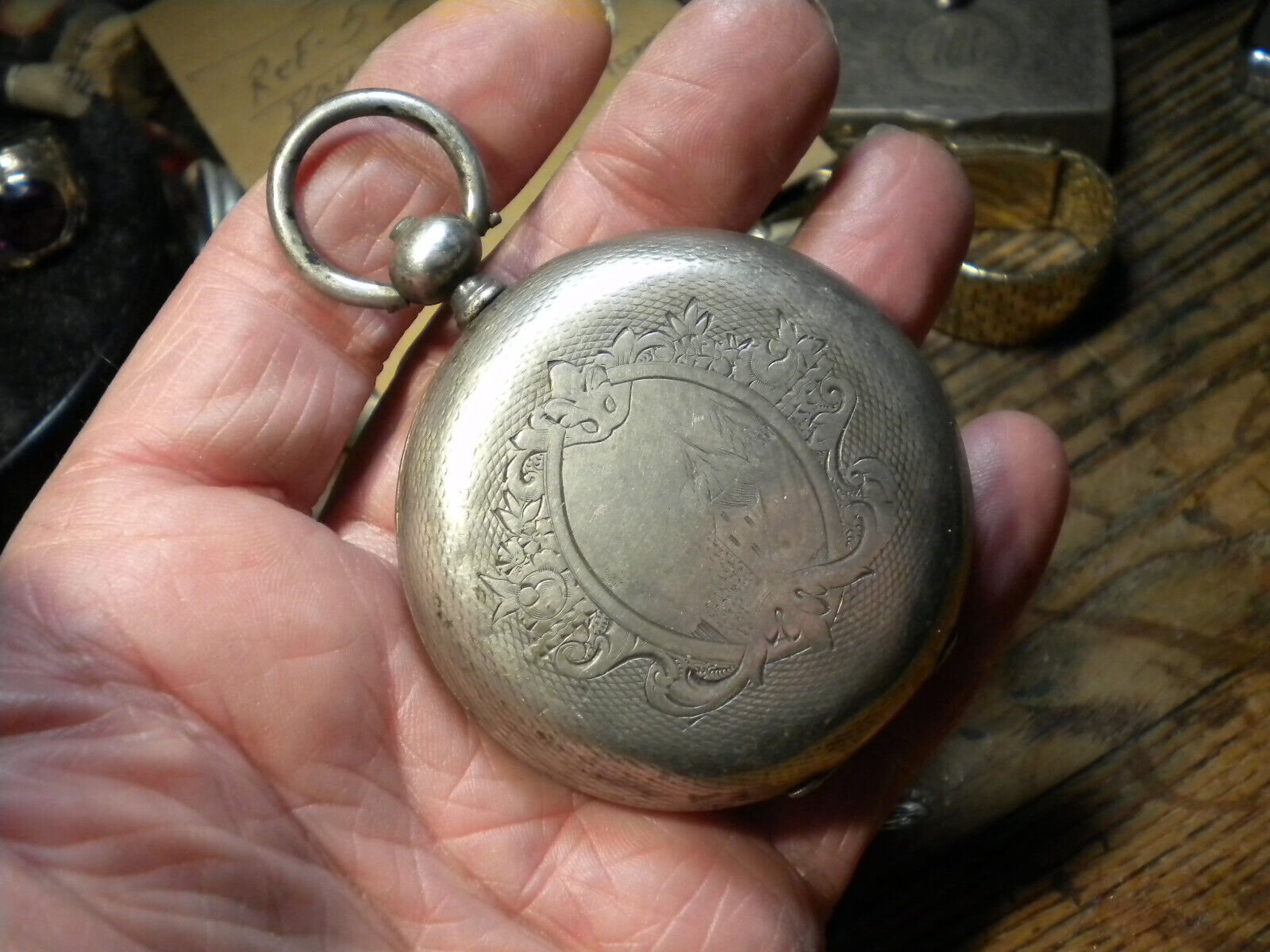 1800S-57MM-SOLID SILVER-KEYWIND POCKETWATCH CASE-WITH AMERICAN EAGLE