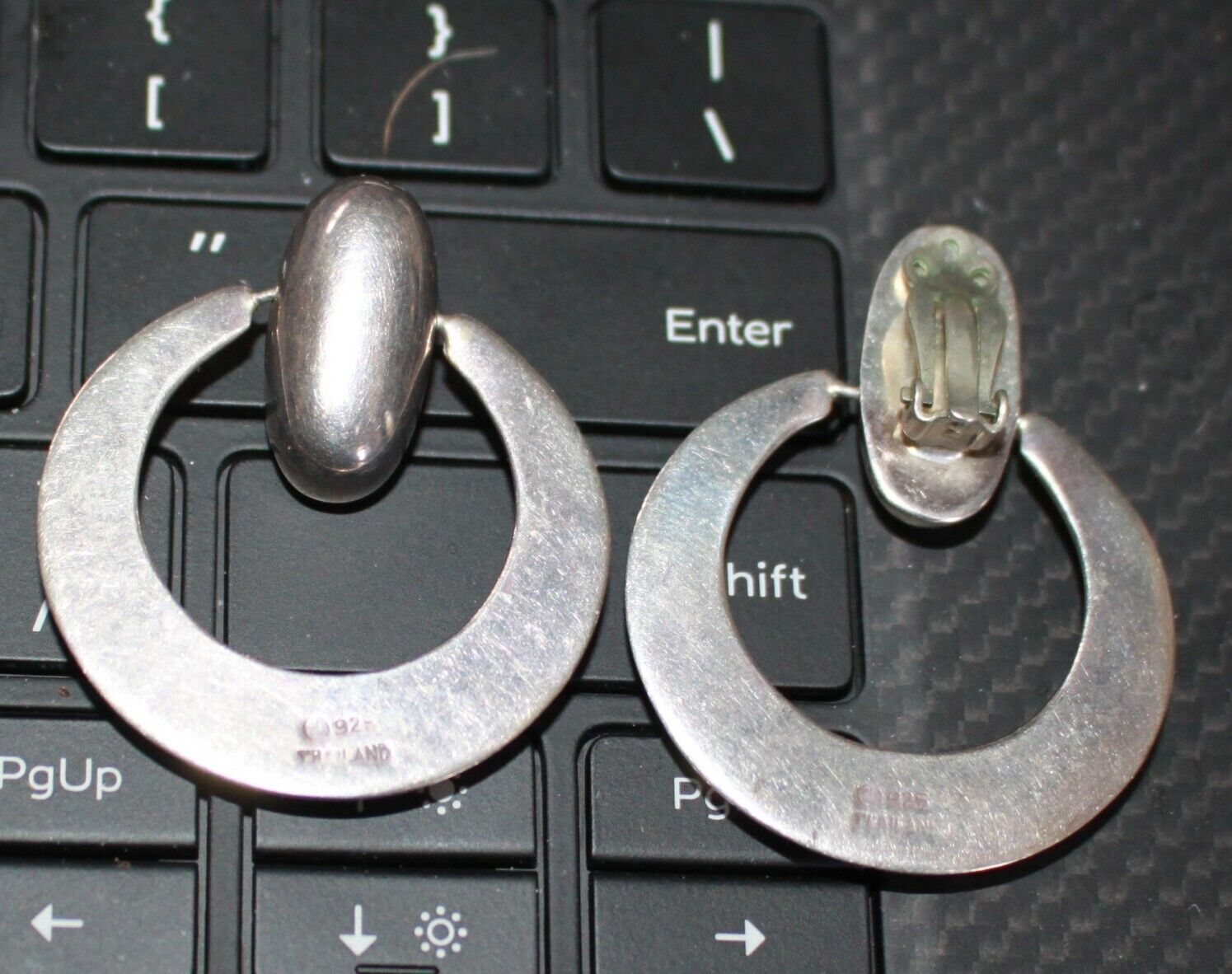 Sterling Silver Hoop Clip Earrings .925 Thailand 1.25" late 1900s