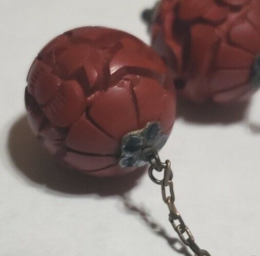 Antique Victorian Or Early 1900s Orange And Black Hand Carved Pierced Earrings 