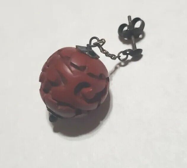 Antique Victorian Or Early 1900s Orange And Black Hand Carved Pierced Earrings 