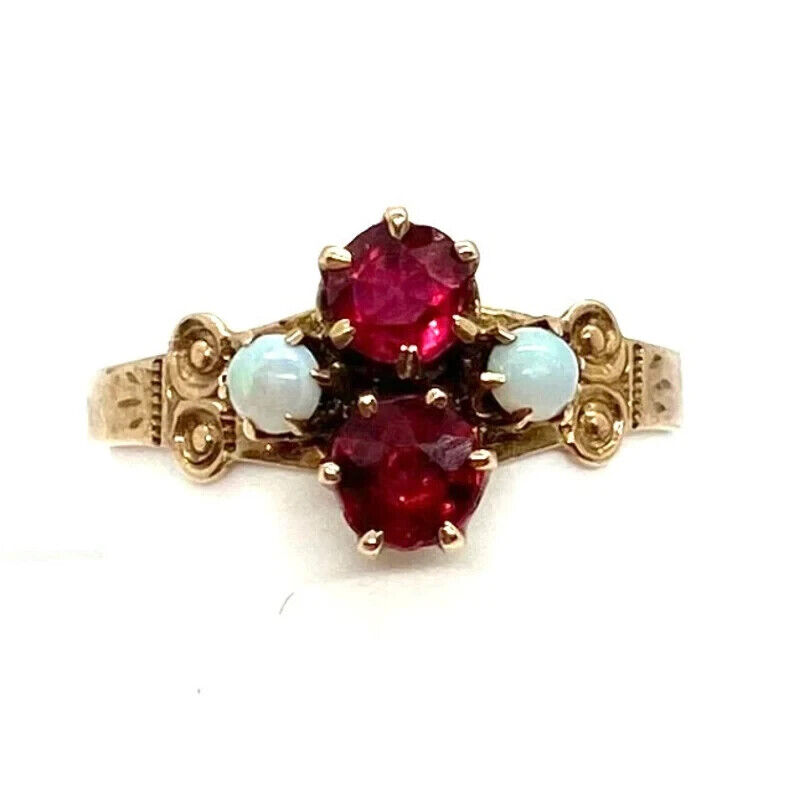 Early 1900s Victorian 14k Gold Tourmaline and Opal Ring __  1.4 grams