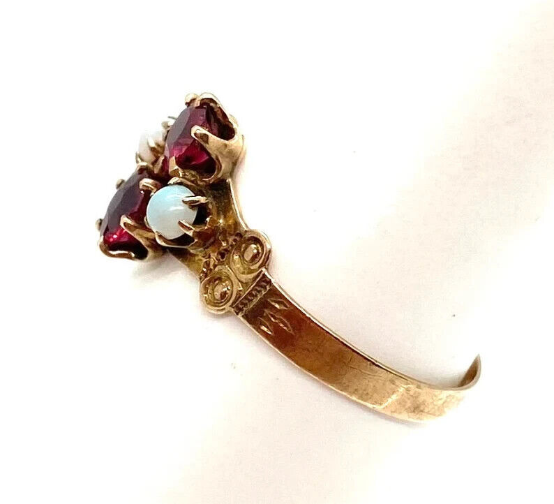 Early 1900s Victorian 14k Gold Tourmaline and Opal Ring __  1.4 grams