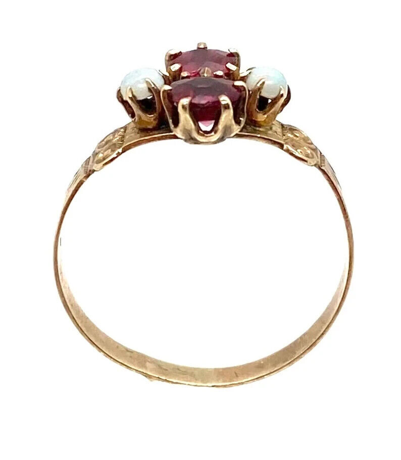 Early 1900s Victorian 14k Gold Tourmaline and Opal Ring __  1.4 grams