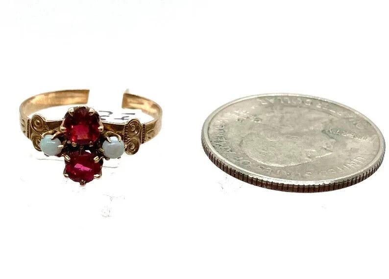Early 1900s Victorian 14k Gold Tourmaline and Opal Ring __  1.4 grams