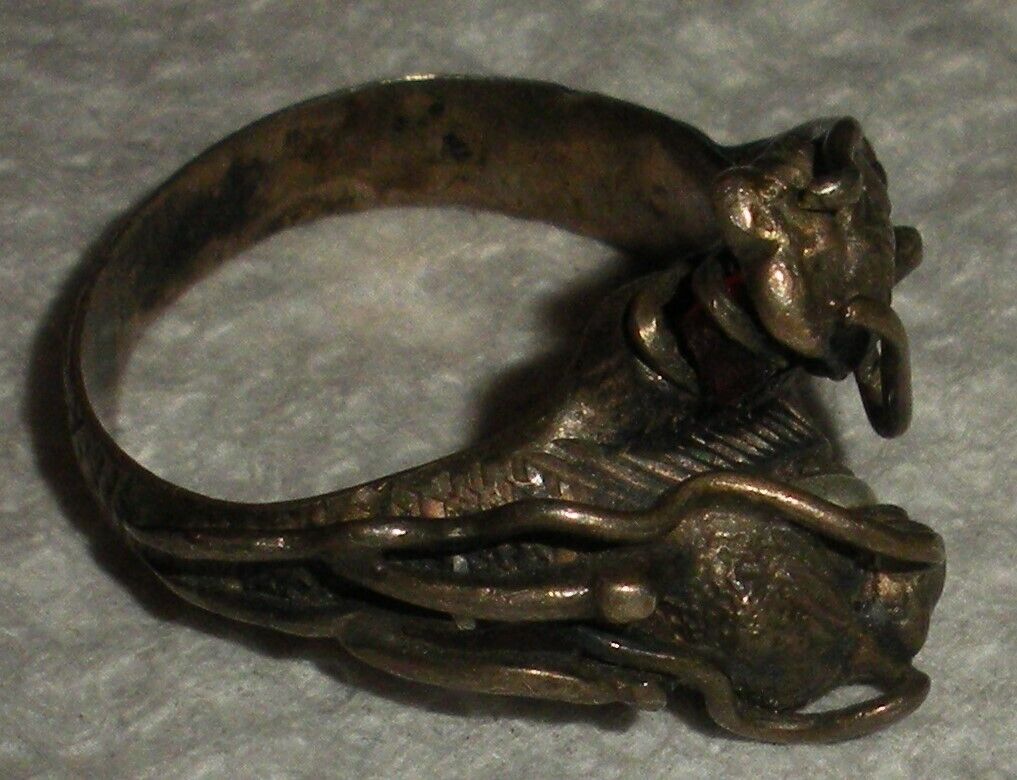 ANTIQUE EARLY 1900S CHINESE EXPORT COILED DRAGON GARNET & PEARL RING SZ 8.5 vafo