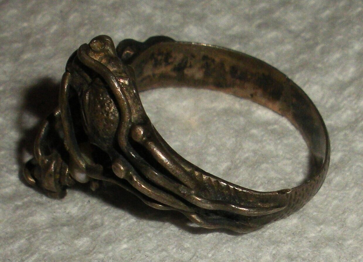ANTIQUE EARLY 1900S CHINESE EXPORT COILED DRAGON GARNET & PEARL RING SZ 8.5 vafo