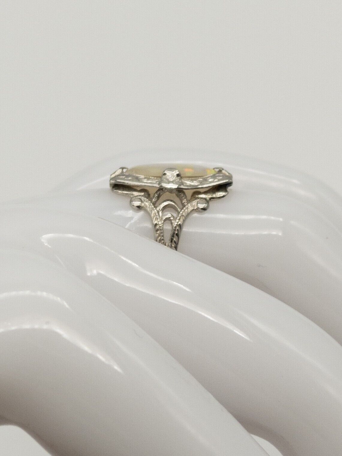 Antique Ostby & Barton 1900s 2ct Fancy Cut Natural OPAL 14k White Gold Ring