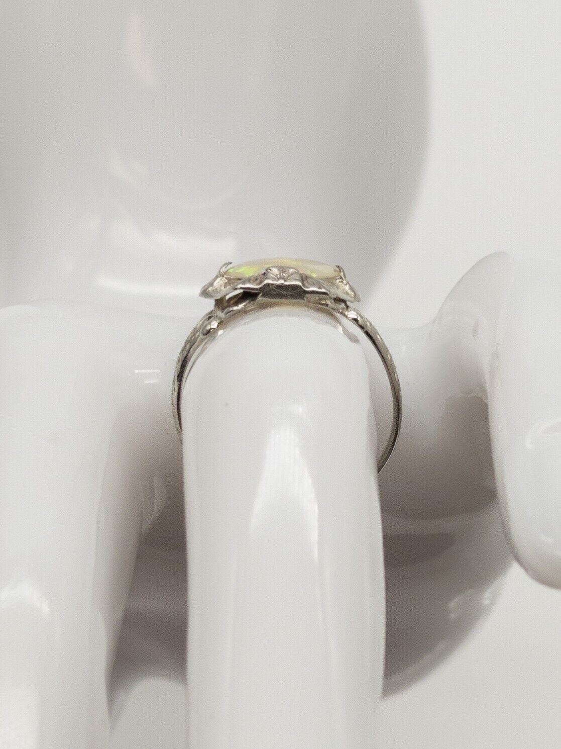 Antique Ostby & Barton 1900s 2ct Fancy Cut Natural OPAL 14k White Gold Ring