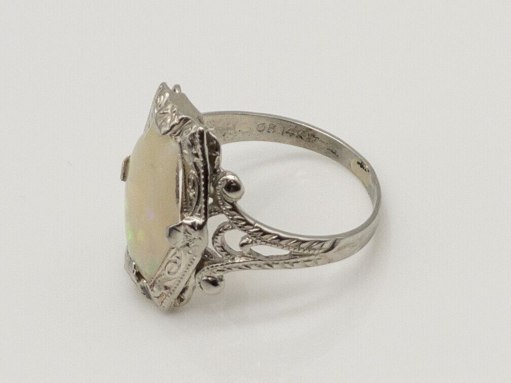 Antique Ostby & Barton 1900s 2ct Fancy Cut Natural OPAL 14k White Gold Ring