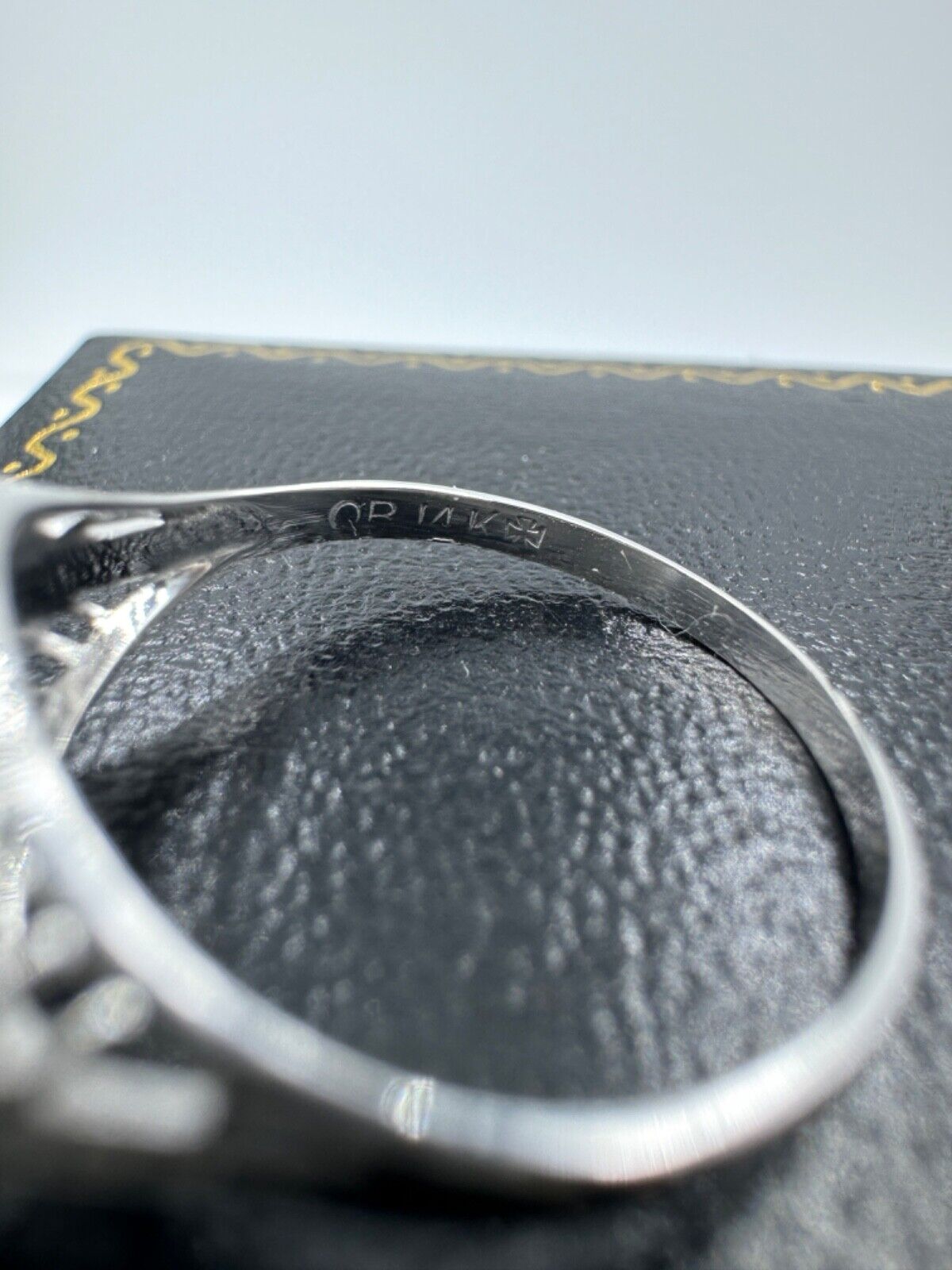 Antique Ostby & Barton 1900's Aquamarine  14k White Gold Ring Filigree