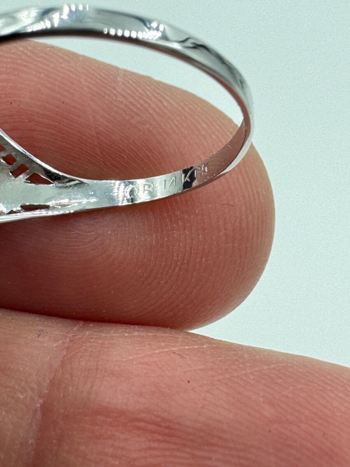 Antique Ostby & Barton 1900's Aquamarine  14k White Gold Ring Filigree