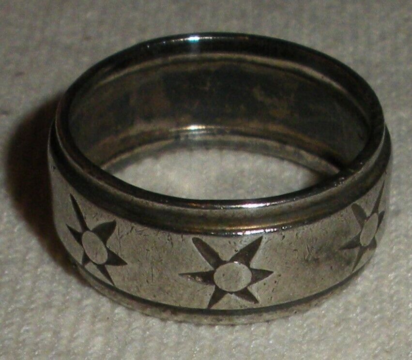 ANTIQUE EARLY 1900S STAR DESIGN STERLING SILVER WEDDING BAND RING SIZE 5 tuvi
