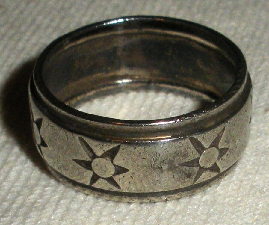 ANTIQUE EARLY 1900S STAR DESIGN STERLING SILVER WEDDING BAND RING SIZE 5 tuvi