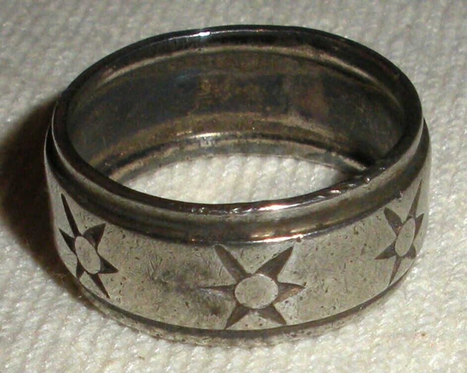 ANTIQUE EARLY 1900S STAR DESIGN STERLING SILVER WEDDING BAND RING SIZE 5 tuvi