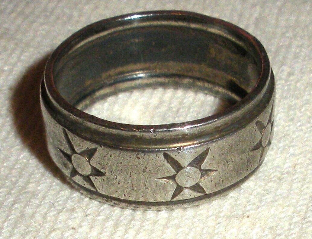 ANTIQUE EARLY 1900S STAR DESIGN STERLING SILVER WEDDING BAND RING SIZE 5 tuvi