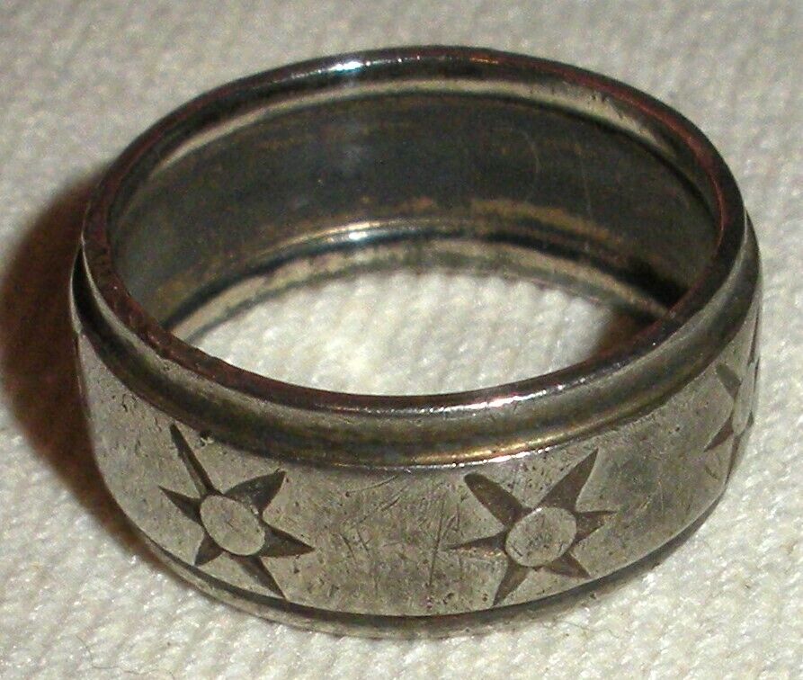 ANTIQUE EARLY 1900S STAR DESIGN STERLING SILVER WEDDING BAND RING SIZE 5 tuvi
