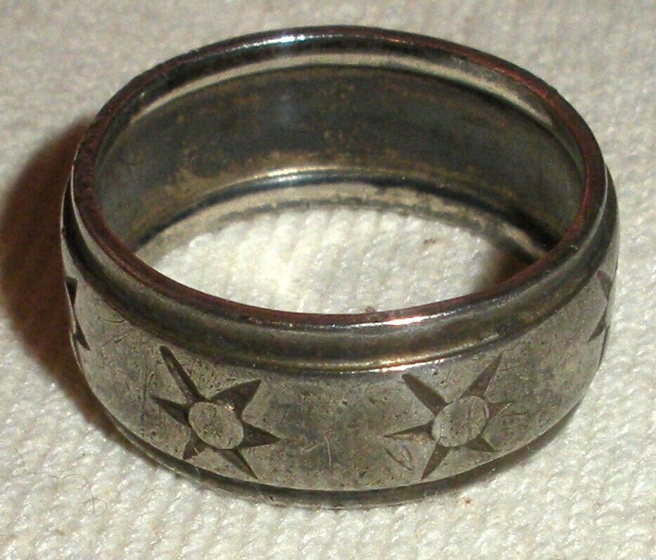 ANTIQUE EARLY 1900S STAR DESIGN STERLING SILVER WEDDING BAND RING SIZE 5 tuvi