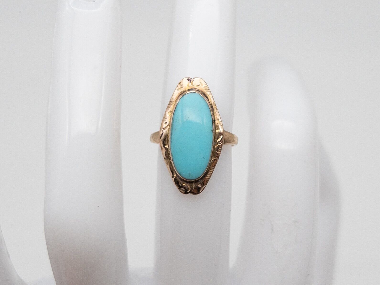 Antique Edwardian 1900s 4ct Natural Turquoise 10k Yellow Gold Ring RARE