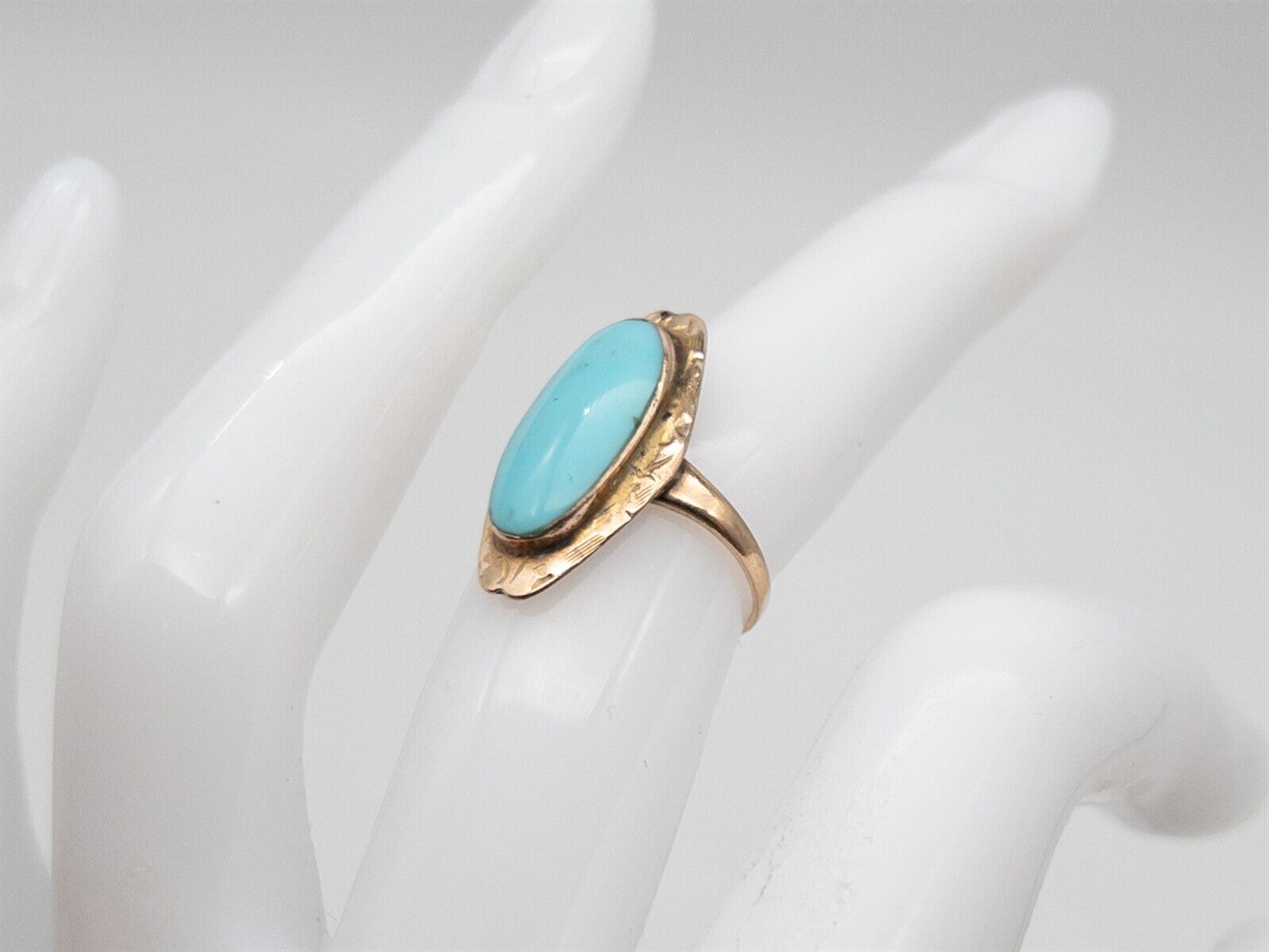 Antique Edwardian 1900s 4ct Natural Turquoise 10k Yellow Gold Ring RARE