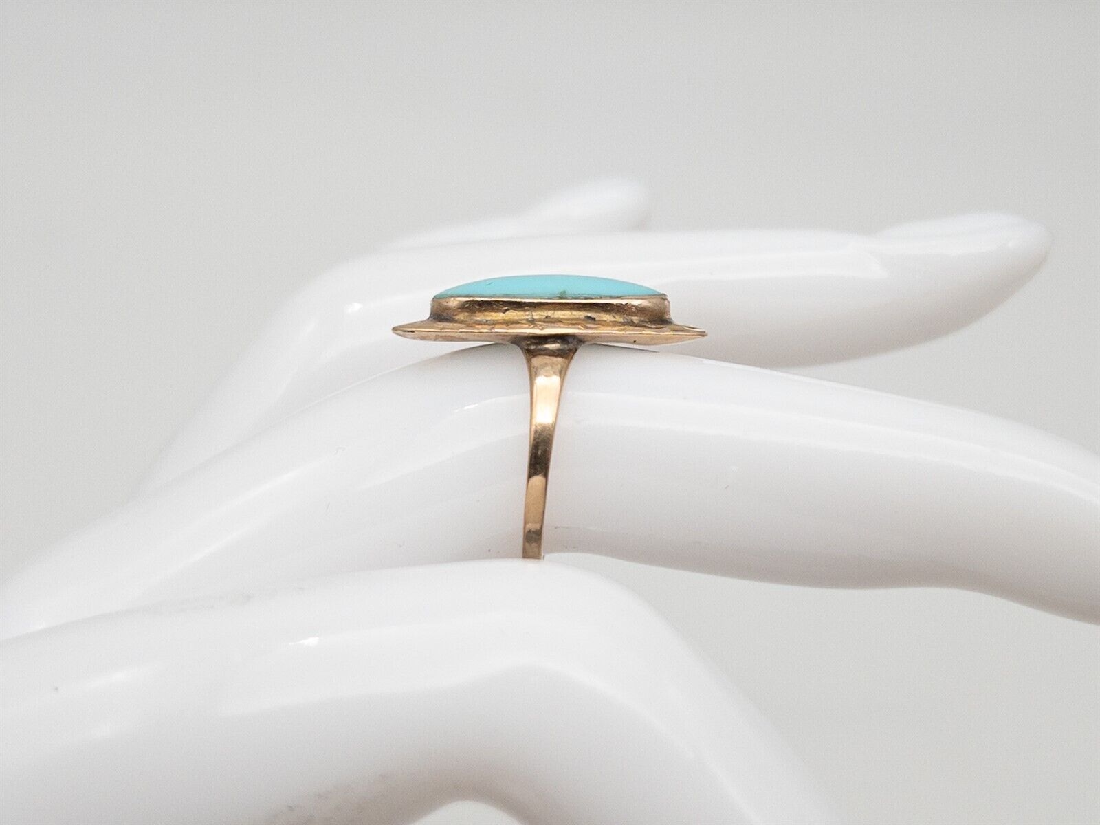 Antique Edwardian 1900s 4ct Natural Turquoise 10k Yellow Gold Ring RARE