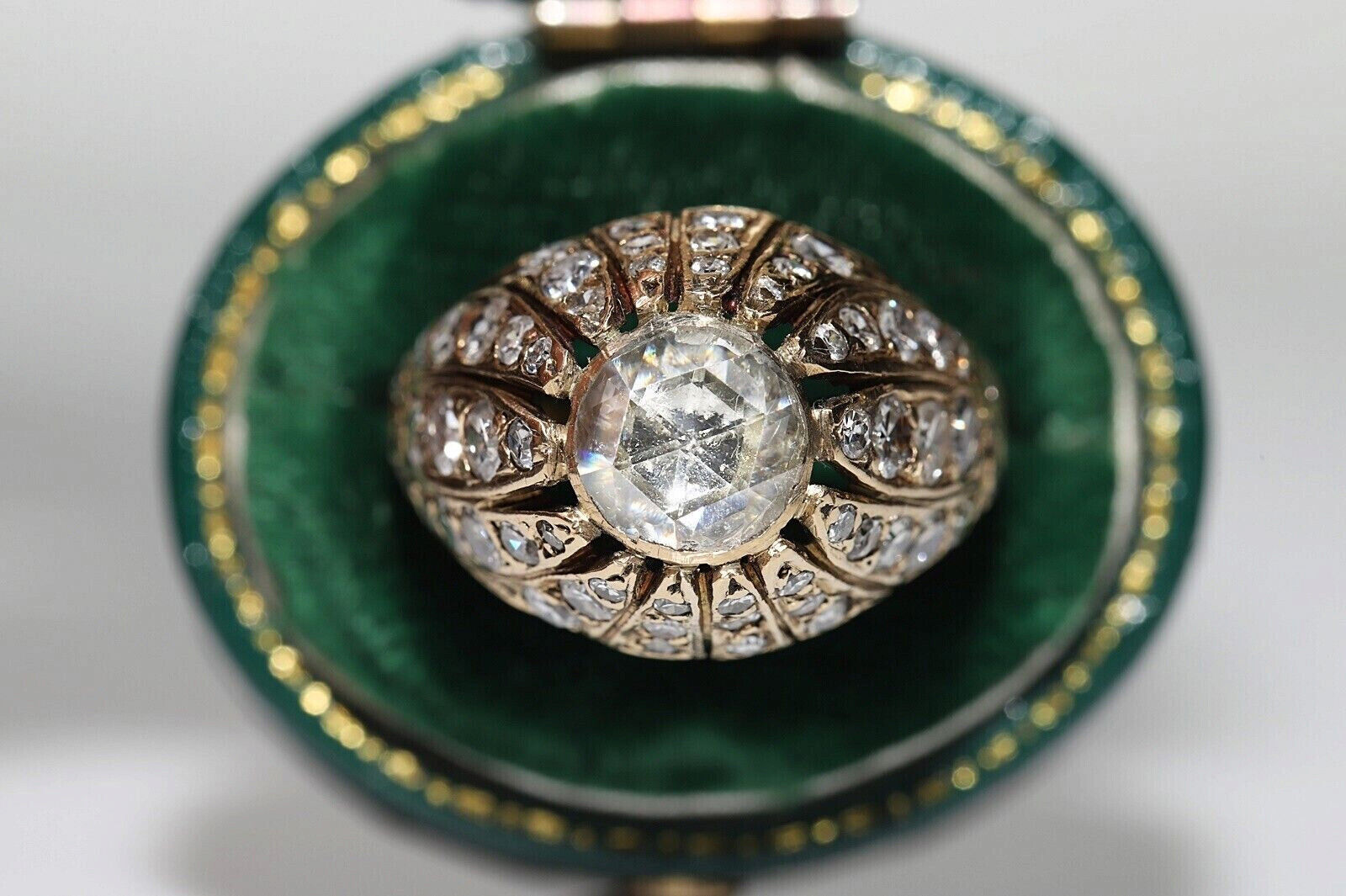 Antique Circa 1900s Cocktail Ring 2.3Ct Lab Created Diamond 14K Yellow Gold Over