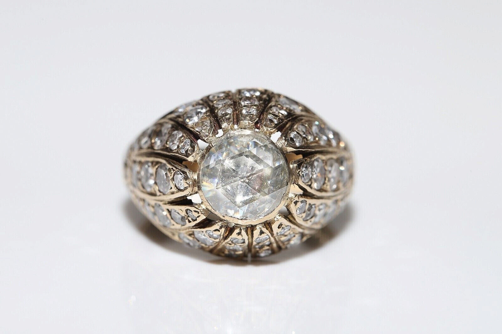 Antique Circa 1900s Cocktail Ring 2.3Ct Lab Created Diamond 14K Yellow Gold Over