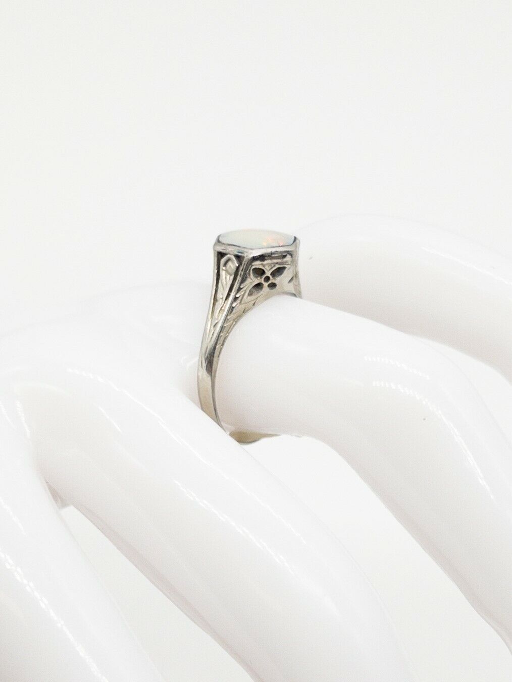 Antique Edwardian 1900s $3000 2ct Fancy Cut Natural OPAL Platinum Filigree Ring