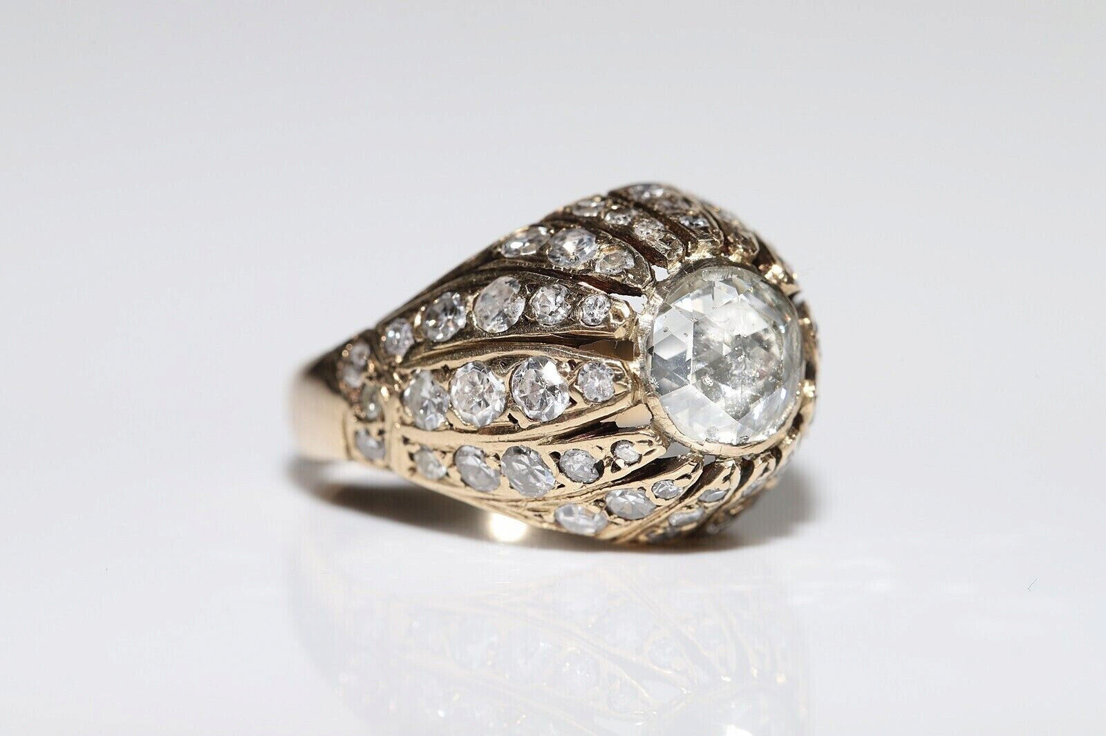 Antique Circa 1900s Cocktail Ring 2.3Ct Lab Created Diamond 14K Yellow Gold Over