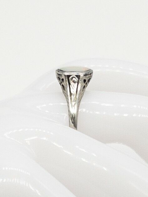 Antique Edwardian 1900s $3000 2ct Fancy Cut Natural OPAL Platinum Filigree Ring