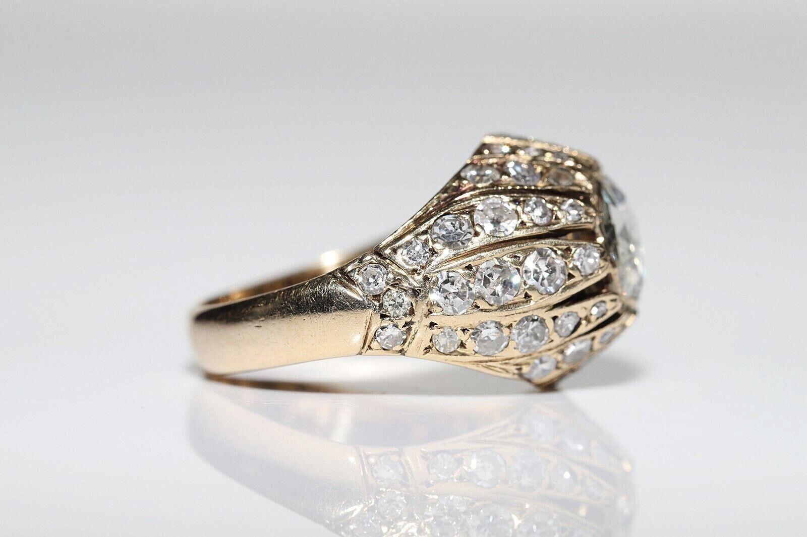 Antique Circa 1900s Cocktail Ring 2.3Ct Lab Created Diamond 14K Yellow Gold Over