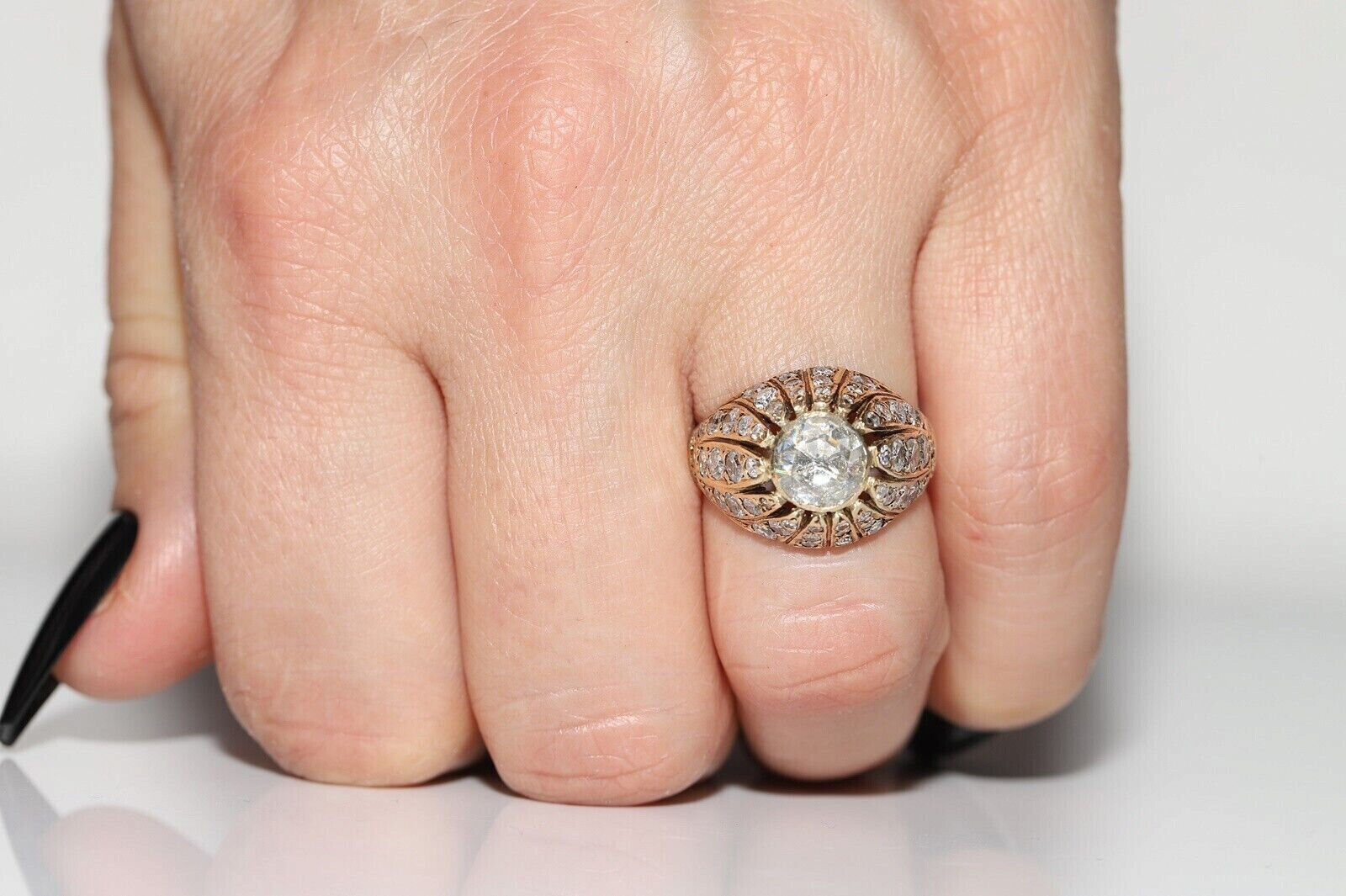 Antique Circa 1900s Cocktail Ring 2.3Ct Lab Created Diamond 14K Yellow Gold Over