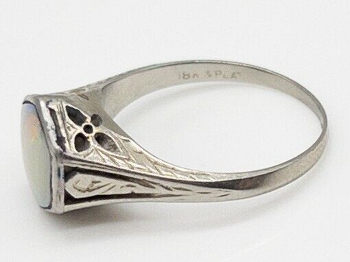 Antique Edwardian 1900s $3000 2ct Fancy Cut Natural OPAL Platinum Filigree Ring