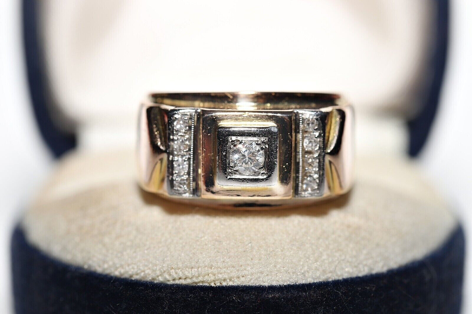 Victorian 1900s 18k Gold silver 925 Diamond Decorated Unisex Tank Ring