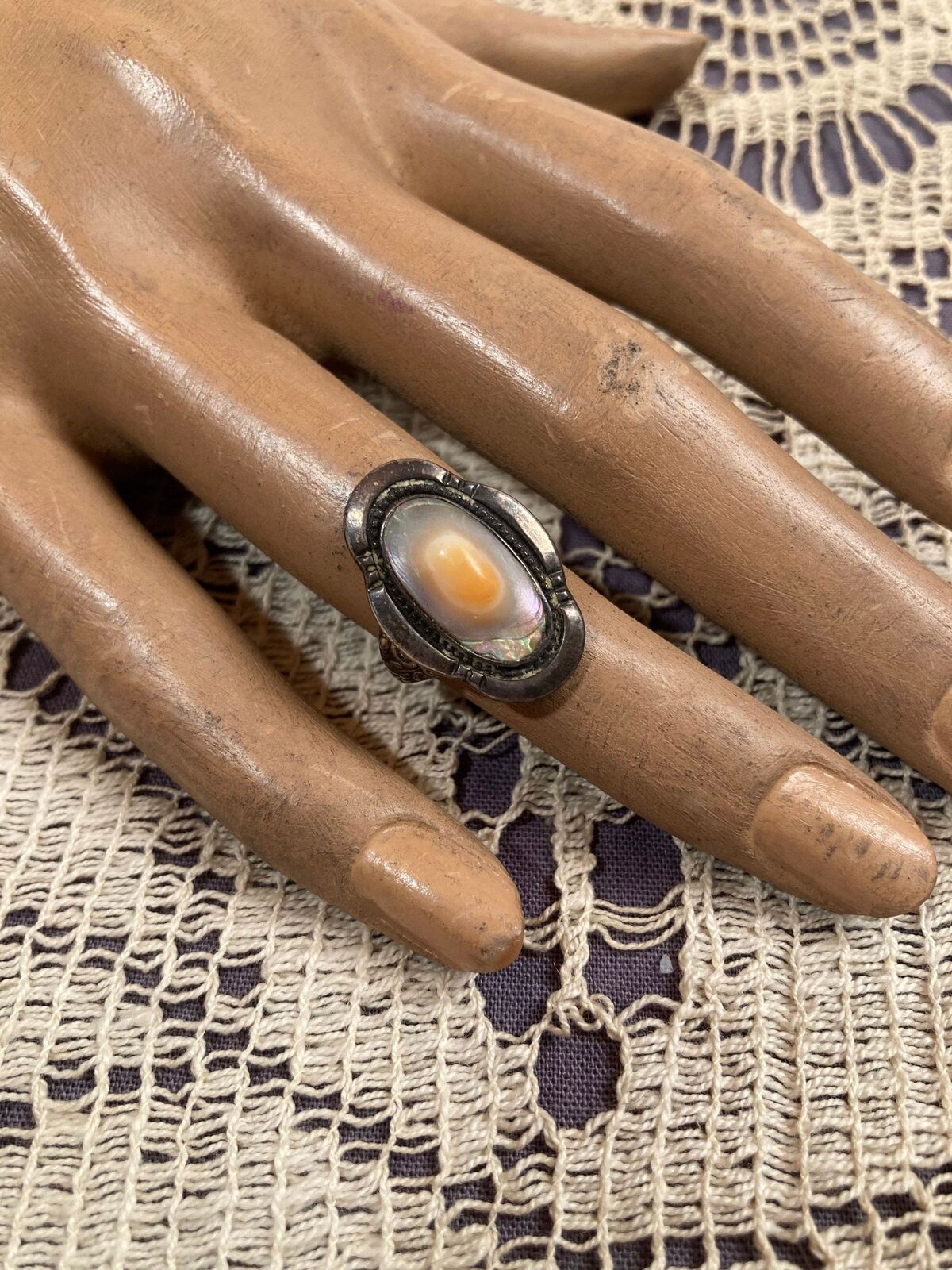 Antique 1900s Pearl & Sterling Silver Blister Ring Art Nouveau Jewelry Size 4.5