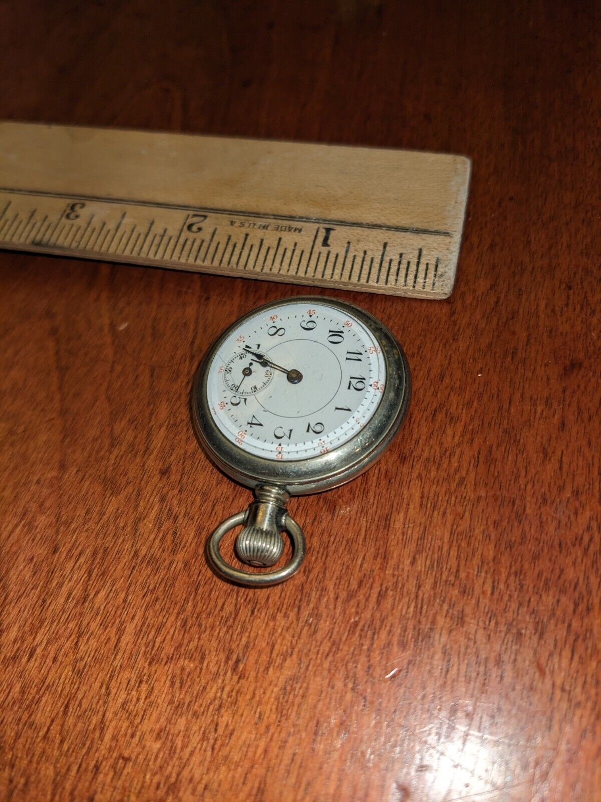1900s LADIES LEVER SET POCKET WATCH,  1 1/2" DIAM. SILVEROID CASE, RUNS!