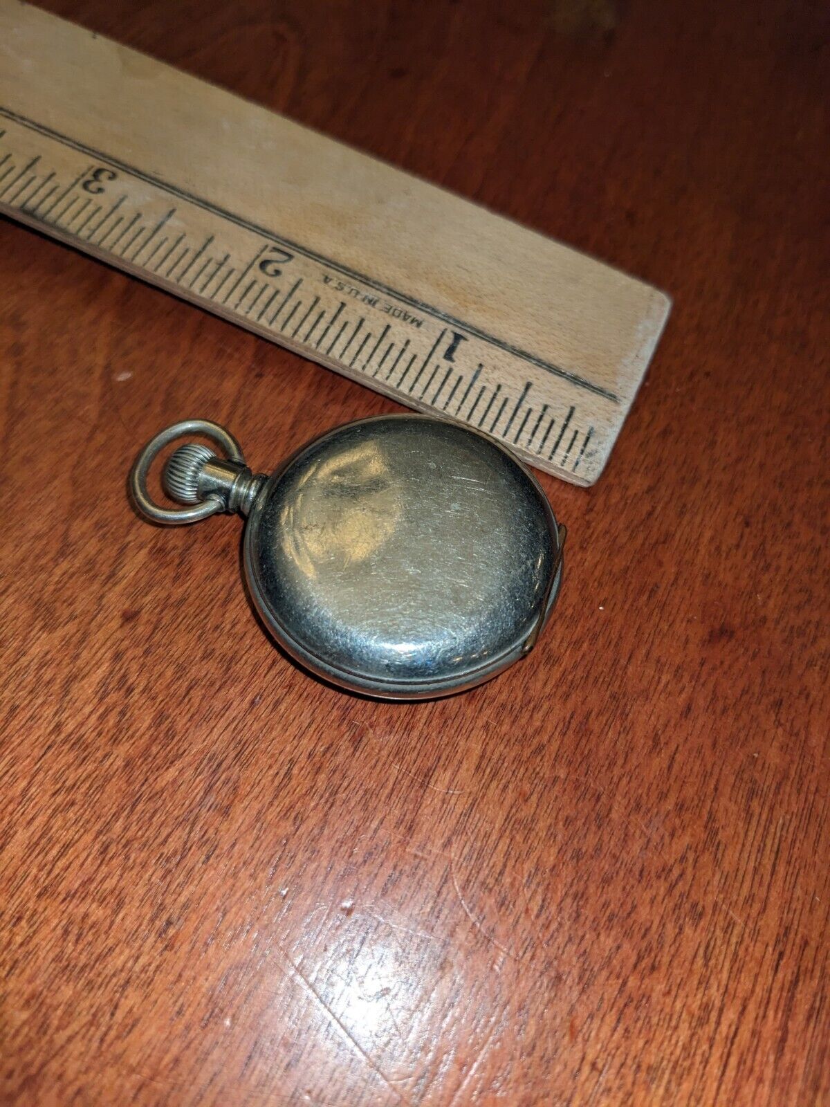 1900s LADIES LEVER SET POCKET WATCH,  1 1/2" DIAM. SILVEROID CASE, RUNS!