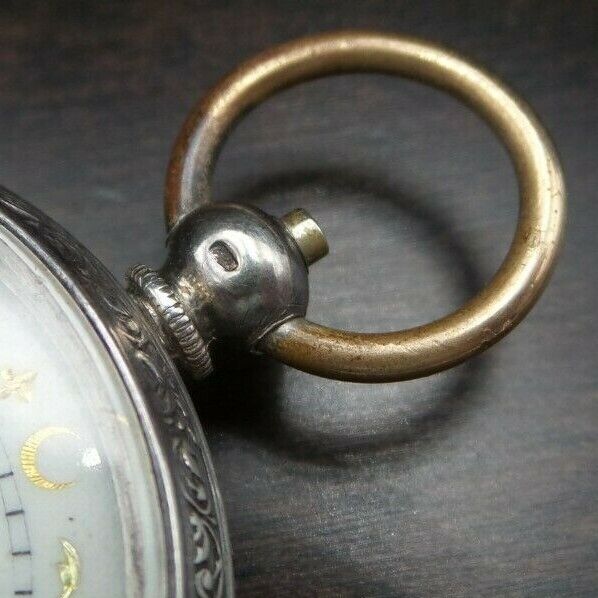 Great Antique 1900s Gold Embellished European 800 Silver Open Face Pocket Watch