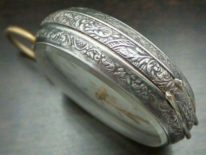 Great Antique 1900s Gold Embellished European 800 Silver Open Face Pocket Watch