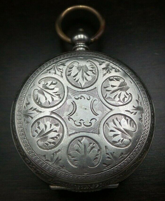 Great Antique 1900s Gold Embellished European 800 Silver Open Face Pocket Watch