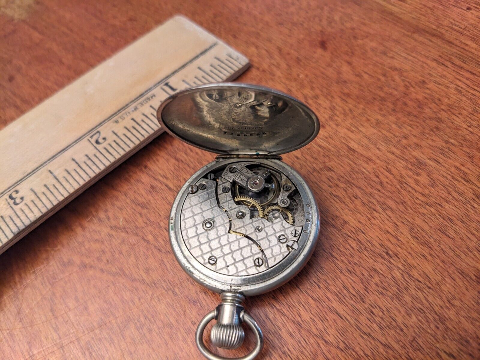 1900s LADIES LEVER SET POCKET WATCH,  1 1/2" DIAM. SILVEROID CASE, RUNS!