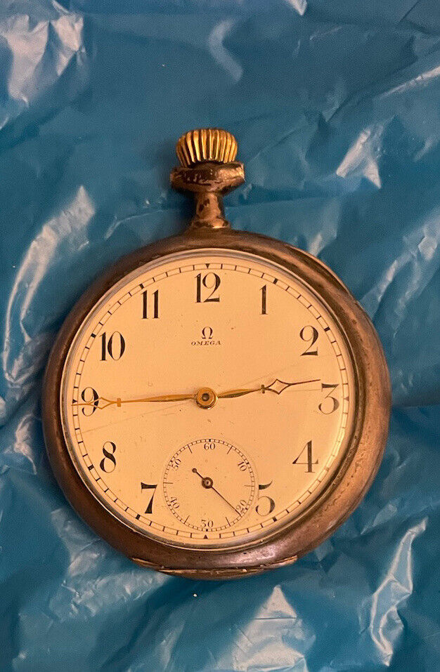 Silver Omega OpenFace Antique Pocket watch, c1900's. Arabic Numerals