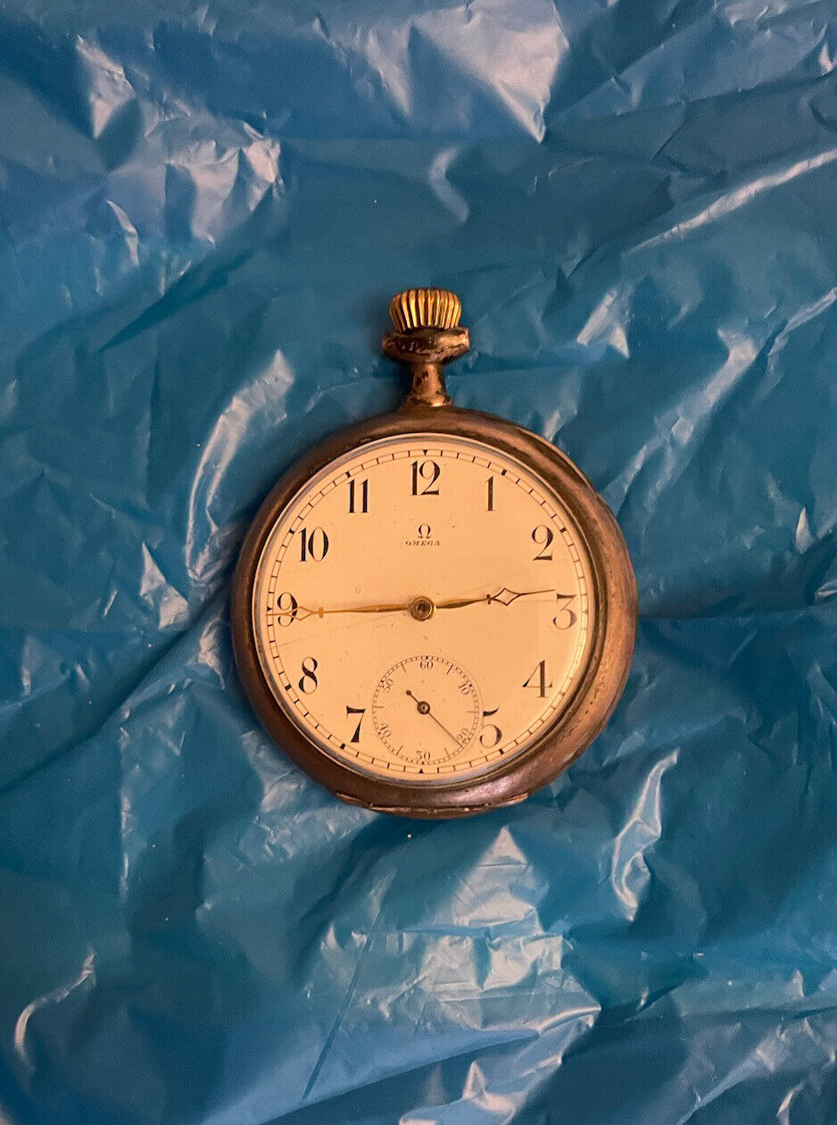 Silver Omega OpenFace Antique Pocket watch, c1900's. Arabic Numerals