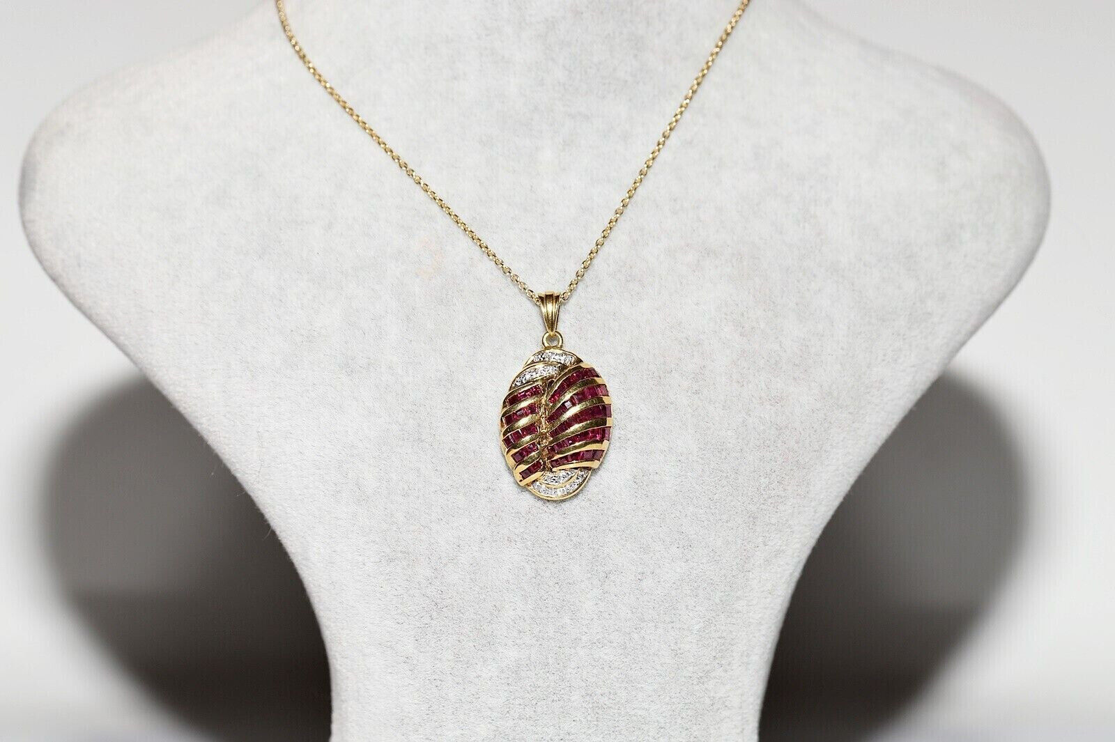 14K Yellow Gold Over 2.0 Ct Simulated Ruby Vintage 1900's Style Bridal Necklace