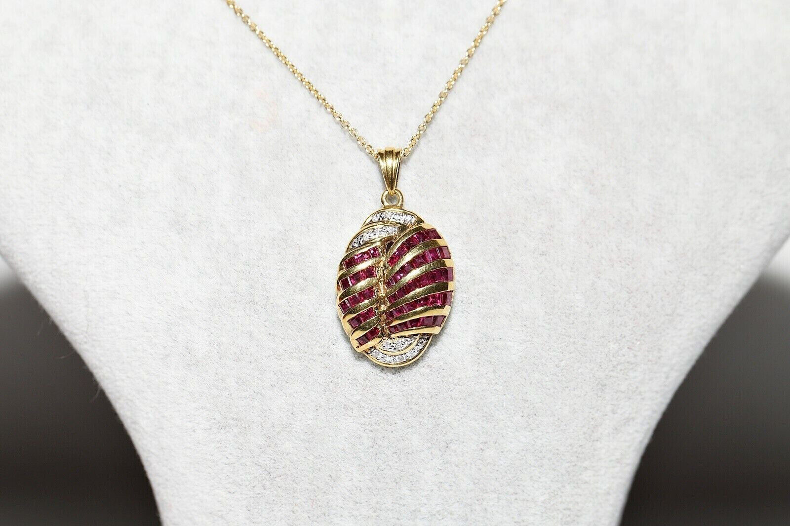 14K Yellow Gold Over 2.0 Ct Simulated Ruby Vintage 1900's Style Bridal Necklace