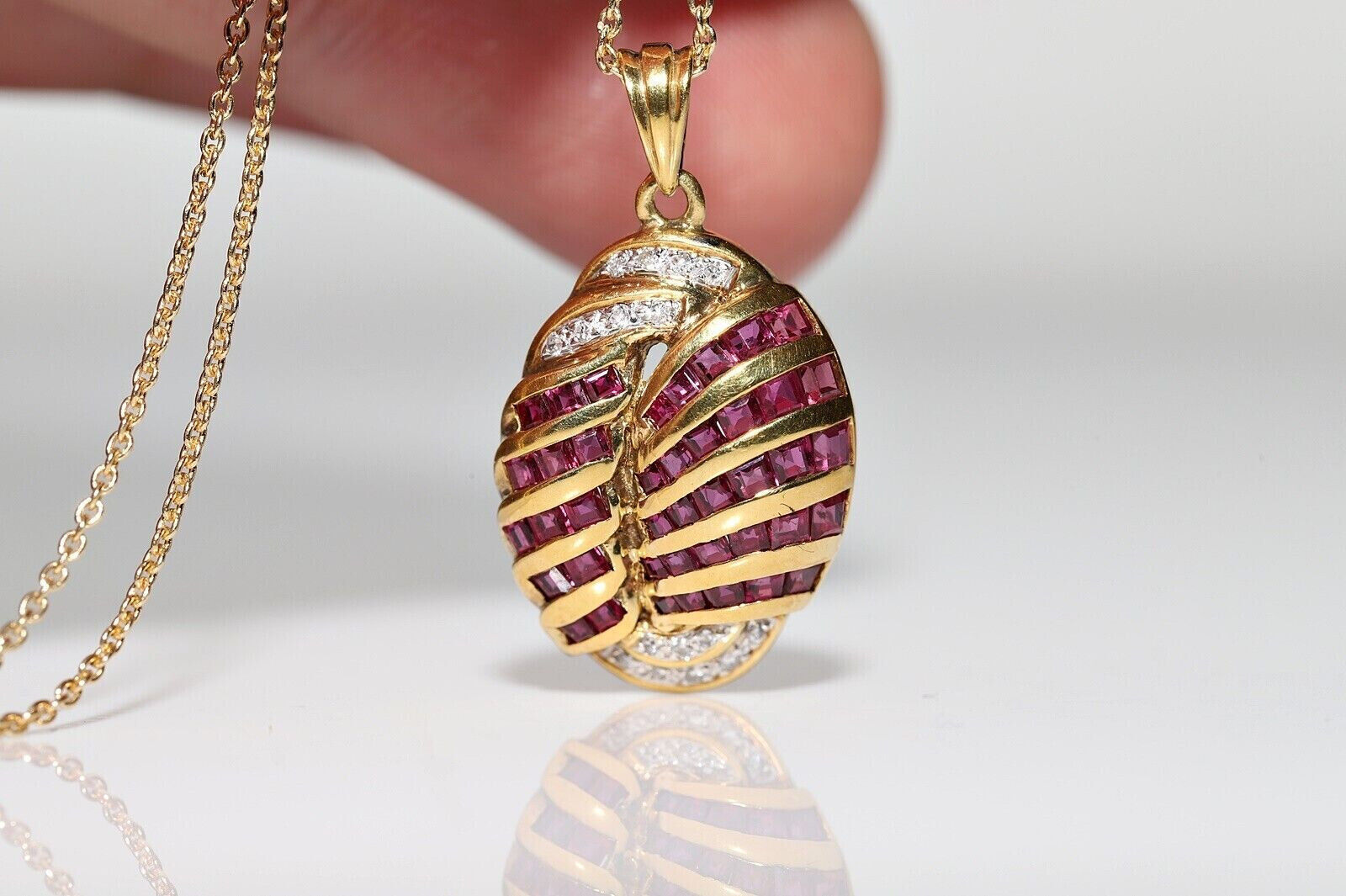 14K Yellow Gold Over 2.0 Ct Simulated Ruby Vintage 1900's Style Bridal Necklace