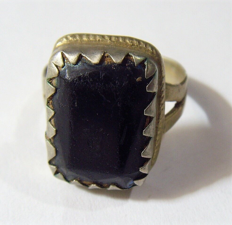 1800s antique nomadic tribal Black Nobility Onyx ring 11 size 52276