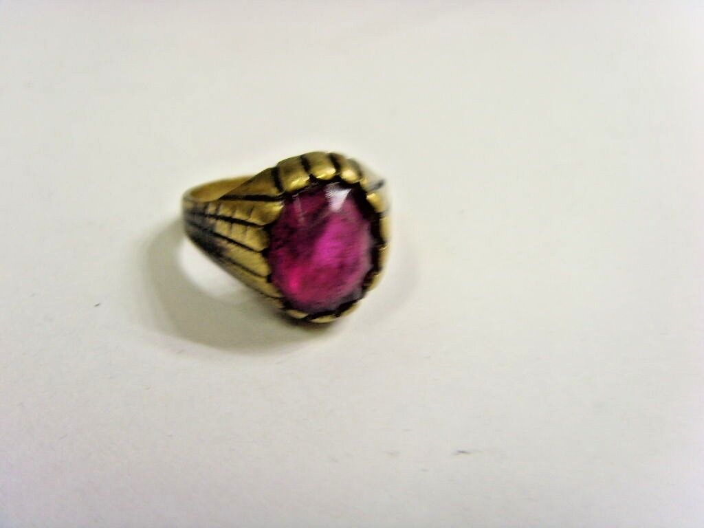 1800S ANTIQUE OLD NOMAD TRIBAL WEDDING RING 8.5 SIZE FAUX GEM RUBELLITE FV1223